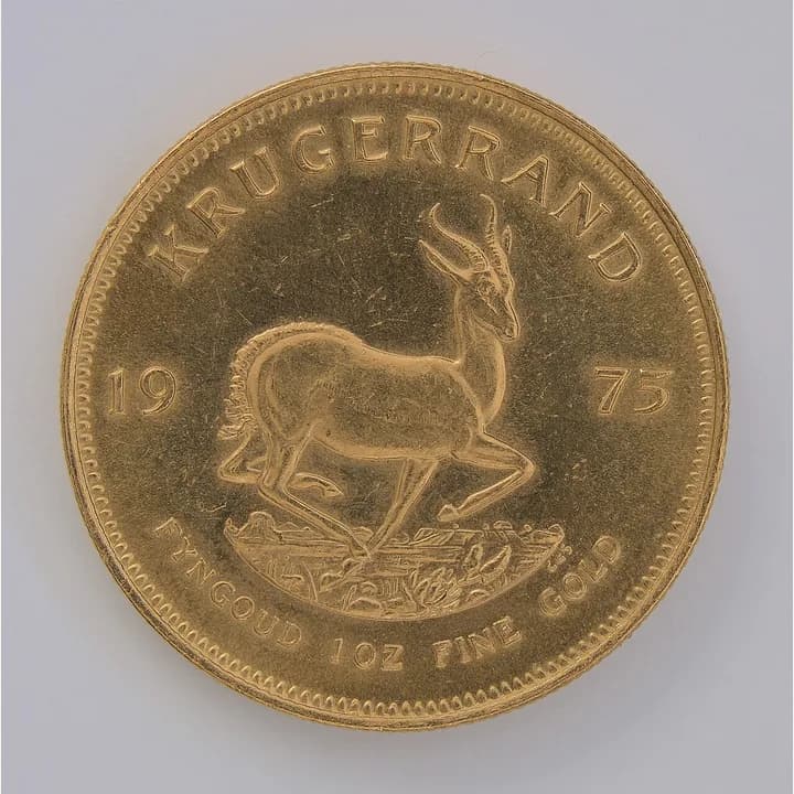 Representative photograph of the springbok side of a 1975 one-ounce Gold Krugerrand