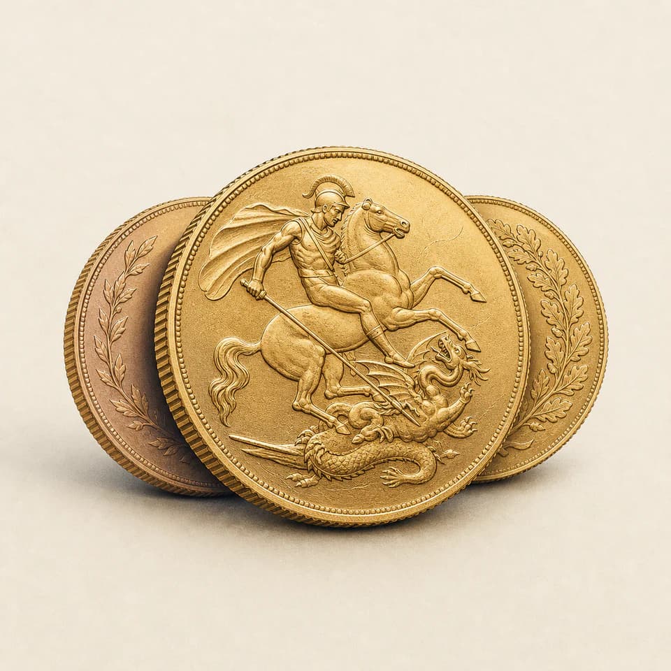 GoldSorted illustration of mixed-year Sovereigns with St George and the dragon