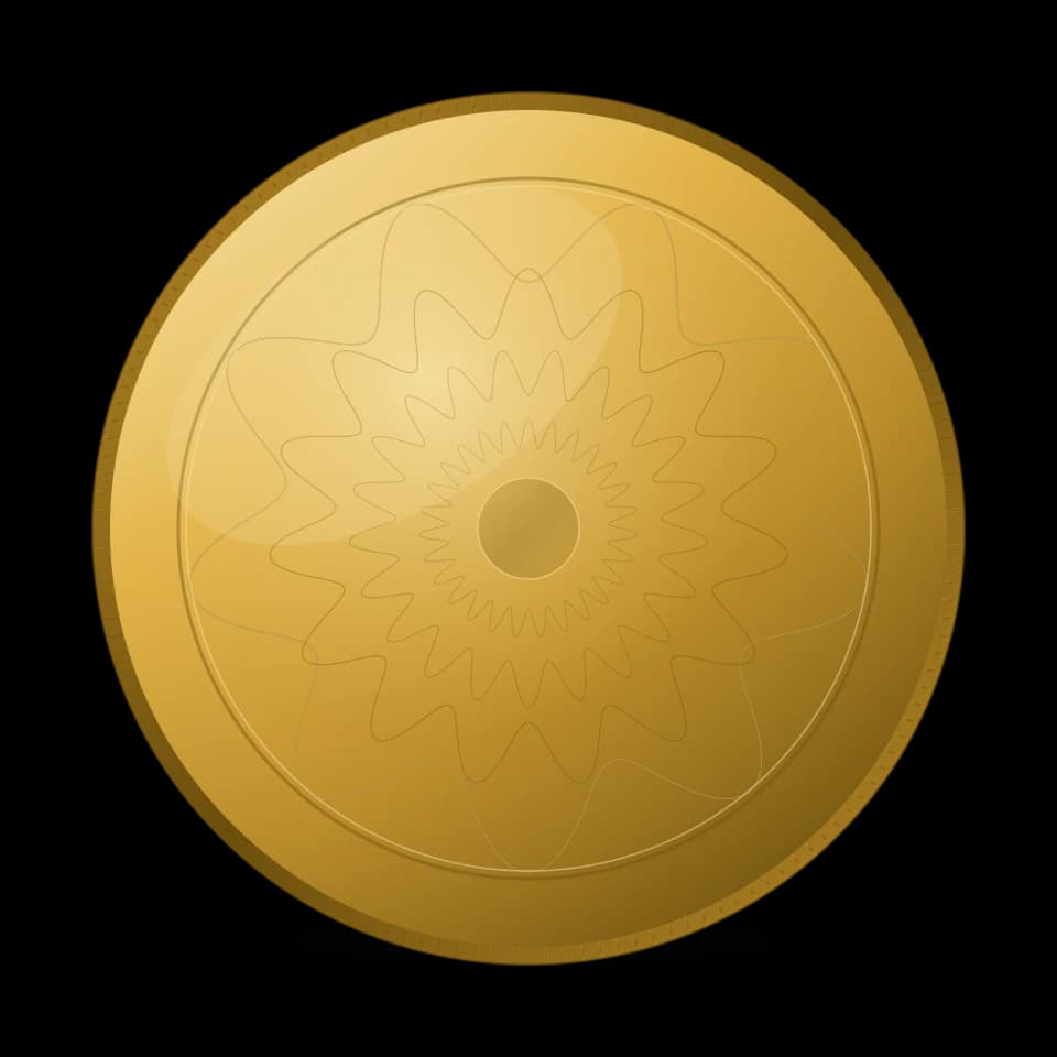 GoldSorted illustration of a one-ounce gold bullion coin with a milled edge and engraved field